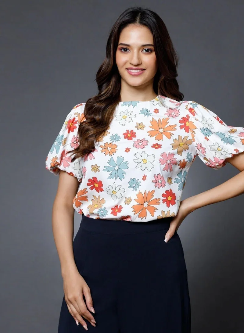 زجزاج بلوزة مطبوعة بأكمام منتفخة