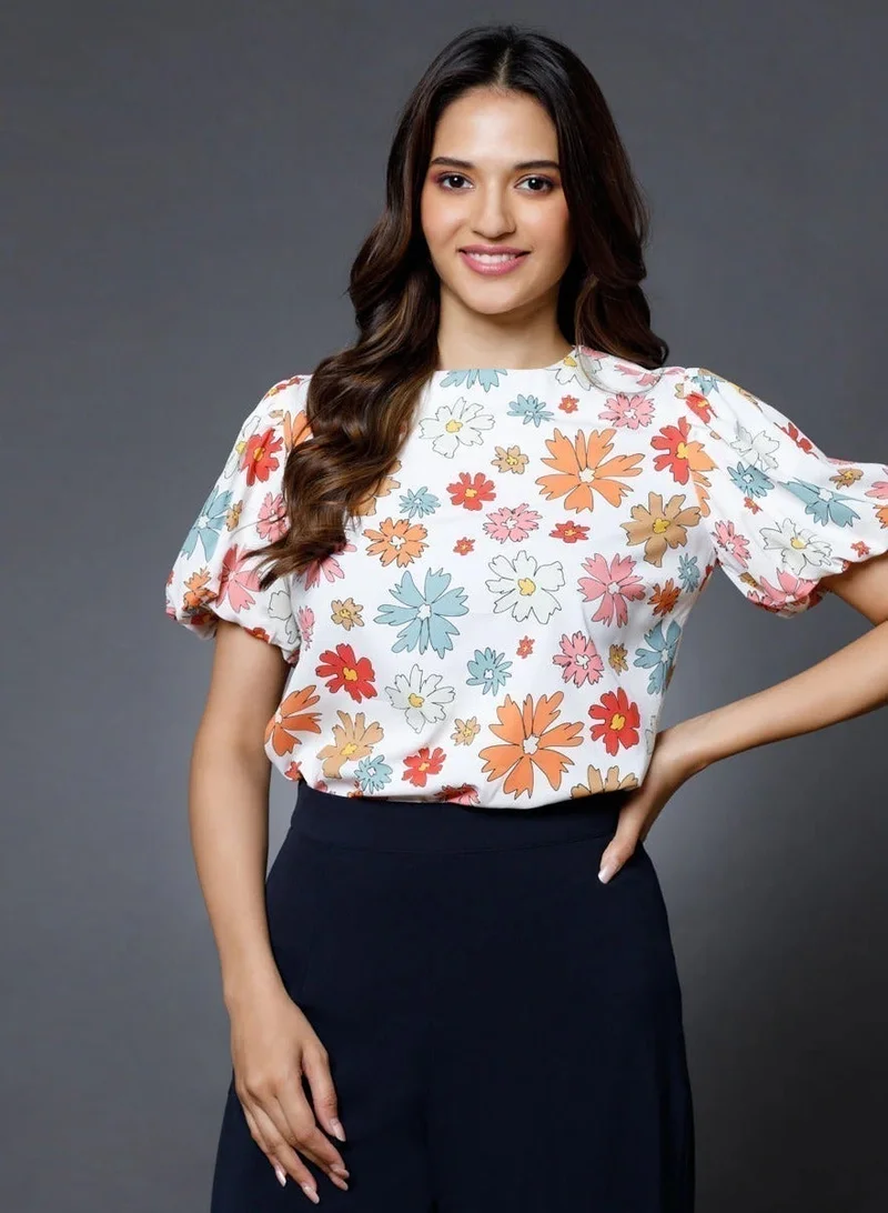 زجزاج بلوزة مطبوعة بأكمام منتفخة