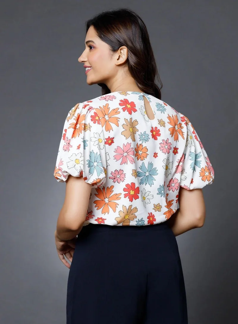 Zigzag  Puff Sleeve Printed  Top for Women | Best Price UAE