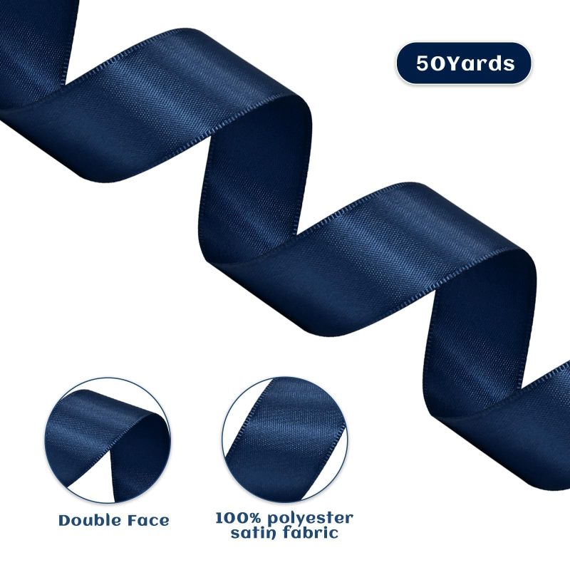 Satin Ribbon 7/8 Inch 50 Yards Double-Faced High-Shine Navy Blue - Luxury Length for Large-Scale Projects - Polyester Ribbon for Wedding Décor Gift Wrapping Craft Projects - Image 3