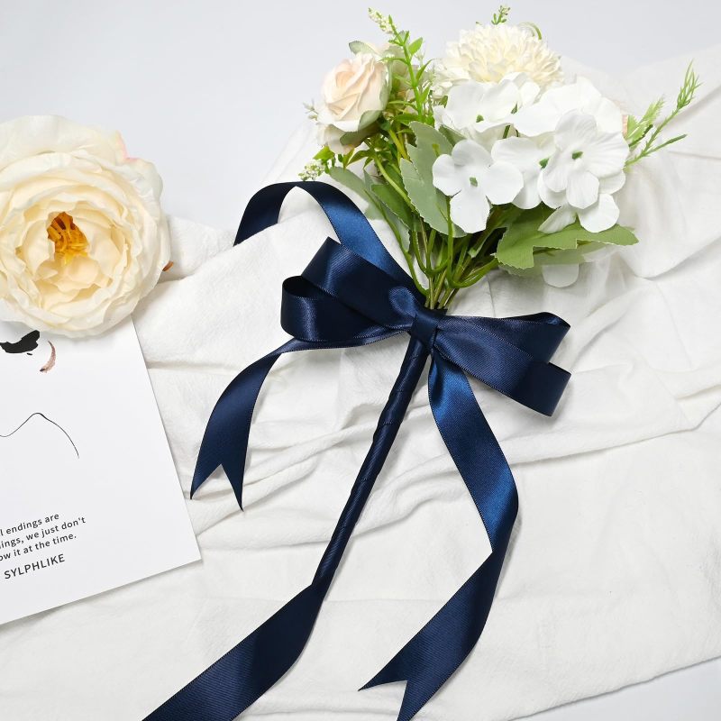 Satin Ribbon 7/8 Inch 50 Yards Double-Faced High-Shine Navy Blue - Luxury Length for Large-Scale Projects - Polyester Ribbon for Wedding Décor Gift Wrapping Craft Projects - Image 4