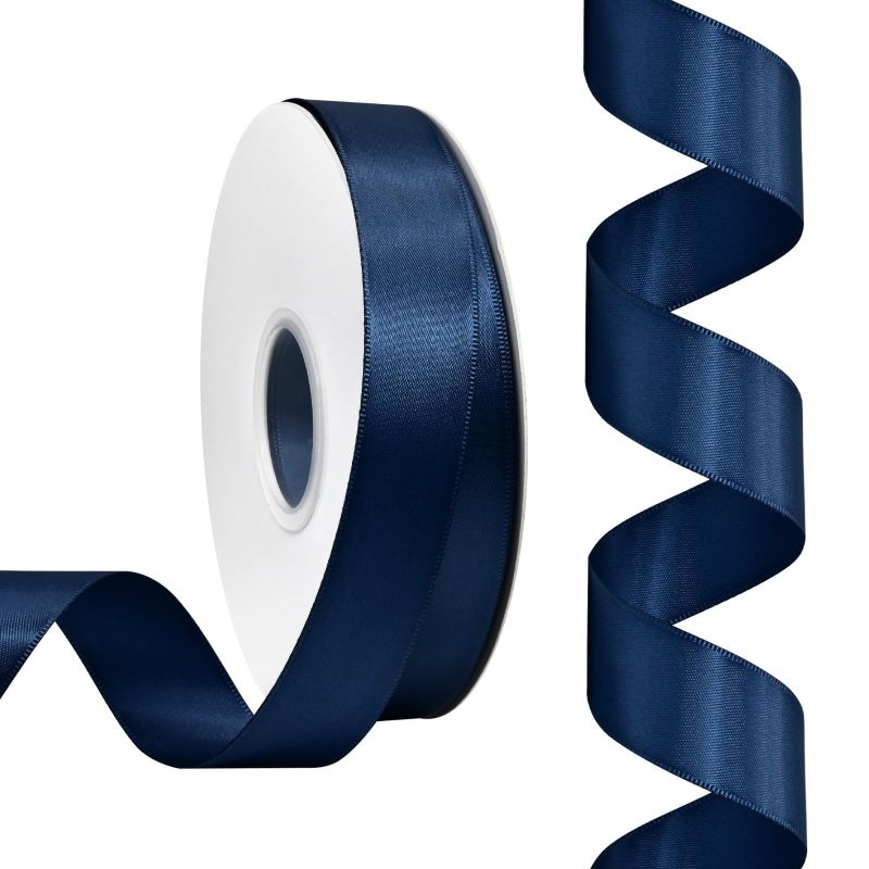 Satin Ribbon 7/8 Inch 50 Yards Double-Faced High-Shine Navy Blue - Luxury Length for Large-Scale Projects - Polyester Ribbon for Wedding Décor Gift Wrapping Craft Projects - Image 1