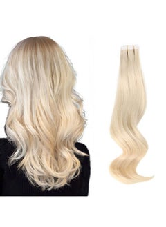 ABH AMAZINGBEAUTY HAIR Tape In Hair Extensions Human Hair Semipermanent Tape Attached Real Remy Tape Extensions 50G 20Pcs Invisible Seamless Reusable Skin Weft Platinum Blonde Color 60 18 Inch  - Image 1