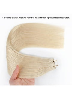 ABH AMAZINGBEAUTY HAIR Tape In Hair Extensions Human Hair Semipermanent Tape Attached Real Remy Tape Extensions 50G 20Pcs Invisible Seamless Reusable Skin Weft Platinum Blonde Color 60 18 Inch  - Image 5