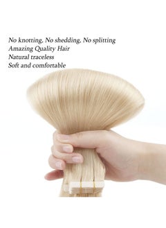 ABH AMAZINGBEAUTY HAIR Tape In Hair Extensions Human Hair Semipermanent Tape Attached Real Remy Tape Extensions 50G 20Pcs Invisible Seamless Reusable Skin Weft Platinum Blonde Color 60 18 Inch  - Image 3