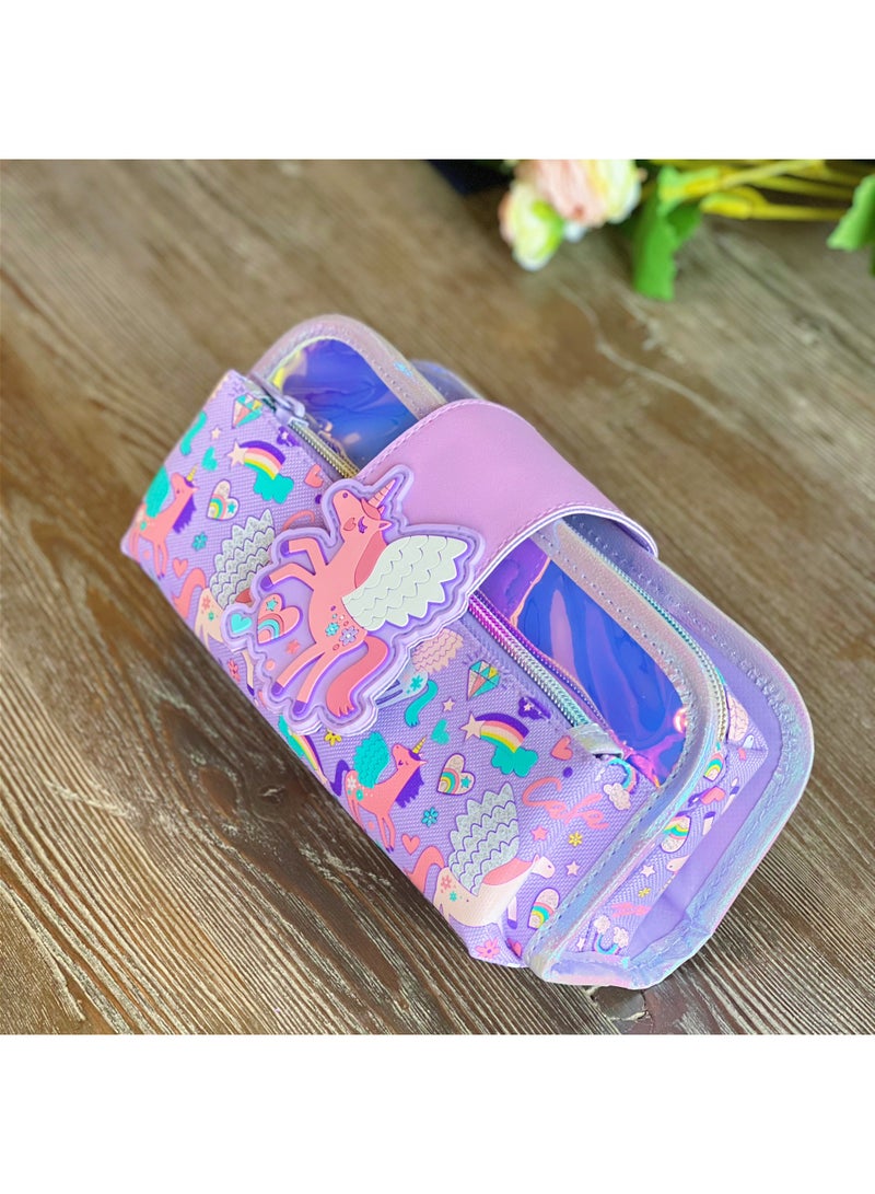 Five dream house Unicorn Cartoon Rubber Patch Pencil Case Large Capacity Pencil Bag 600D+PU Portable Student Stationery Organizer Multiple Colors Available - Image 2
