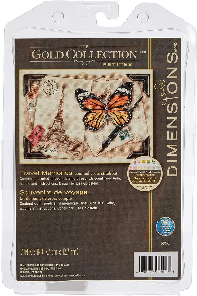 Dimensions Gold Collection Counted Cross Stitch Kit, Travel Memories, 18 Count Ivory Aida, 5'' x 7'' - Image 1