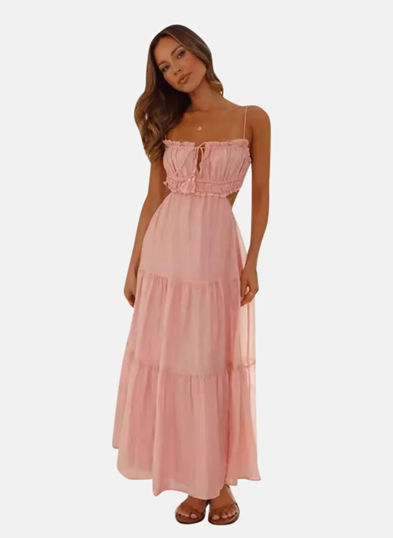 YUNIQEE Pink Tiered Shoulder Straps Maxi Dress