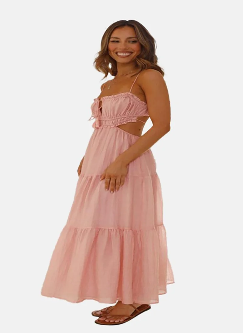 YUNIQEE Pink Tiered Shoulder Straps Maxi Dress