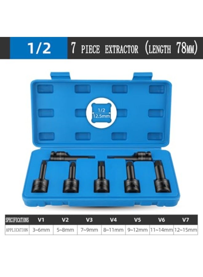 KASTWAVE 7PCS Damaged Screw Extractor Set, Bolt Extractor Kit & Stripped Screw Extractor, Easy Out Stripped Screw Extractor Kit, All-Purpose HSS Broken Screw Remover Set(1/2in) - Image 3