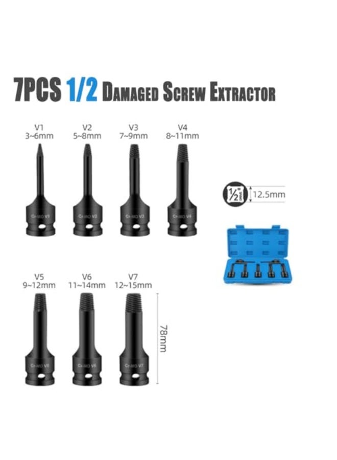 KASTWAVE 7PCS Damaged Screw Extractor Set, Bolt Extractor Kit & Stripped Screw Extractor, Easy Out Stripped Screw Extractor Kit, All-Purpose HSS Broken Screw Remover Set(1/2in) - Image 4