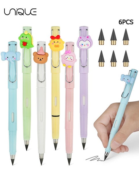 Inkless Eternal Pencils, 6 Pcs Reusable Inkless Pencil No Sharpen Pencil, Cute Pencil Cups Infinite Pencil, for Writing, Sketch, Drawing, For School Office Supplies