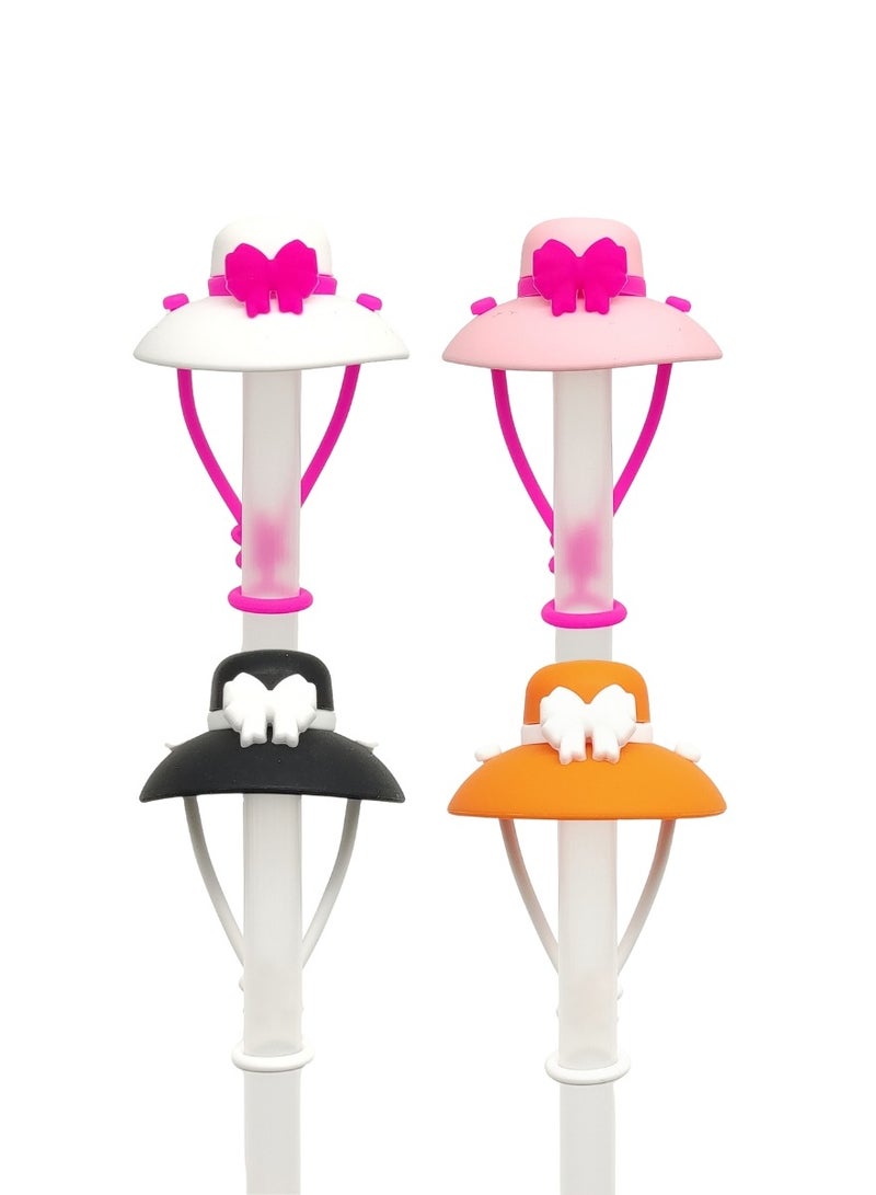 4-Pack Hat-Shaped Silicone Straw Toppers – Fits 10mm / 0.4in Straws for Stanley, Yeti, Meoky, BrüMate – Cute, Dust-Blocking, Reusable & Travel-Friendly Accessories - Image 1