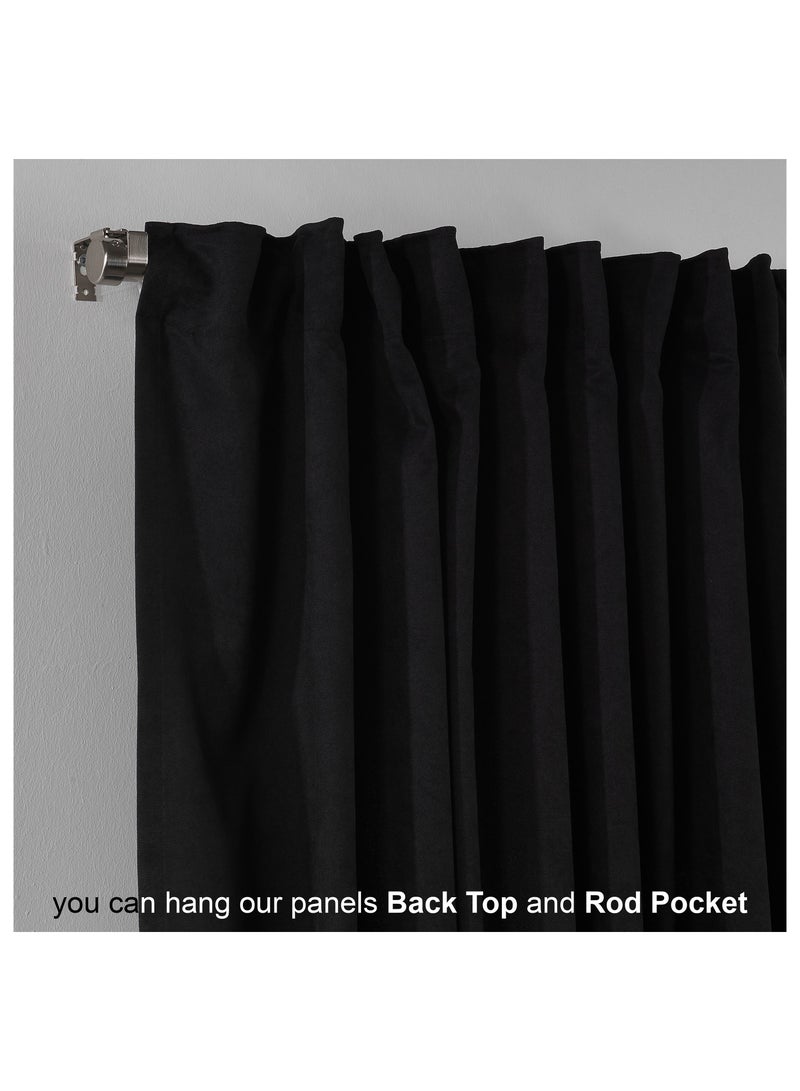 Zeenah Furniture Solid Black Color Home Decorative Curtains Velvet Look 2 Panels Hanging Back Tap & Rod Pocket Living Room Nursery Room Kitchen Office Windows Home Decoration - Image 3