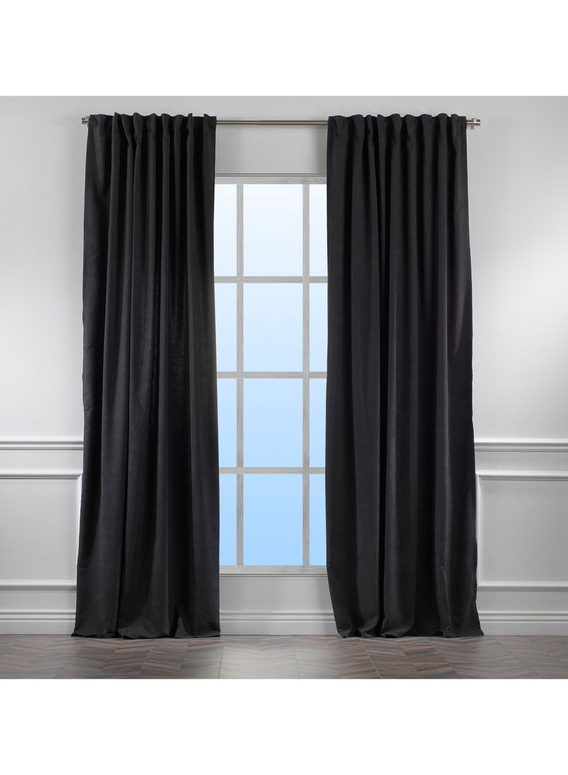 Zeenah Furniture Solid Black Color Home Decorative Curtains Velvet Look 2 Panels Hanging Back Tap & Rod Pocket Living Room Nursery Room Kitchen Office Windows Home Decoration - Image 1
