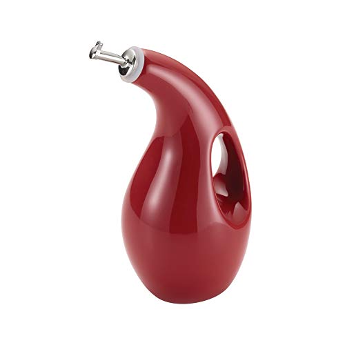 Rachael Ray Solid Glaze Ceramics EVOO Olive Oil Bottle Dispenser with Spout - 24 Ounce, Red - Image 1