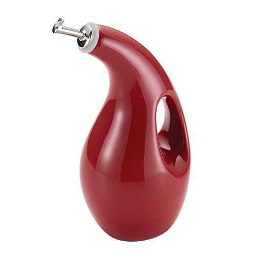 Rachael Ray Solid Glaze Ceramics EVOO Olive Oil Bottle Dispenser with Spout - 24 Ounce, Red - Image 4