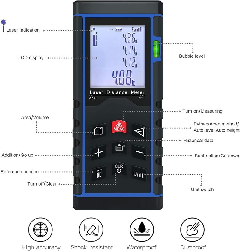 Real Instruments Laser Distance MeterDistance MeterLaser MeasurerCompact Laser Distance Meter Waterproof Level 40 Meter LDM Laser Range Finder LDM40 LDM01 - Image 2