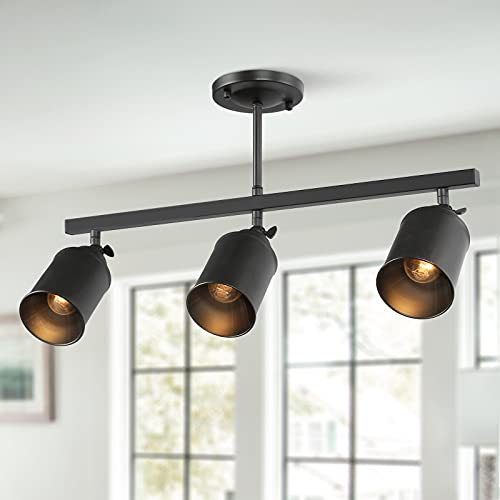 LALUZ Industrial Complete Track Lighting Kits with Straight Bar Metal Shade, Matte Black, 3 Adjustable Heads, 22.5 inches - Image 1