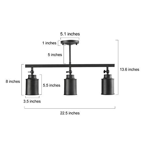 LALUZ Industrial Complete Track Lighting Kits with Straight Bar Metal Shade, Matte Black, 3 Adjustable Heads, 22.5 inches - Image 2