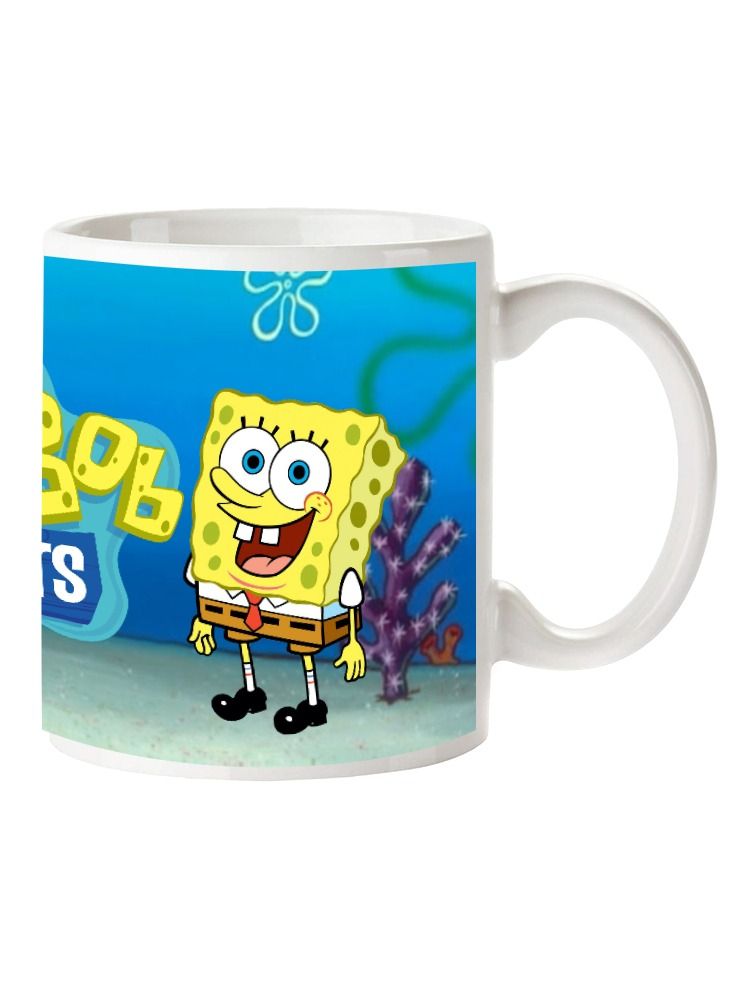 إم إي سي سبونجبوب سكوير بانتس كوب قهوة مطبوع للأطفال مقبض أبيض اللون 11 أونصة - Image 1