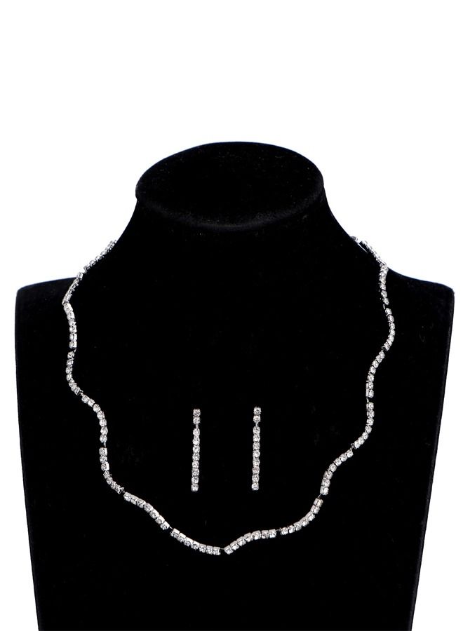 DUNISO 2Peice Necklace and Earrings Set Full Diamond Necklace Crystal Earrings Wedding Bridal Bridesmaid Costume Jewelry Set for Women and Girls Dress Accessories - Image 3