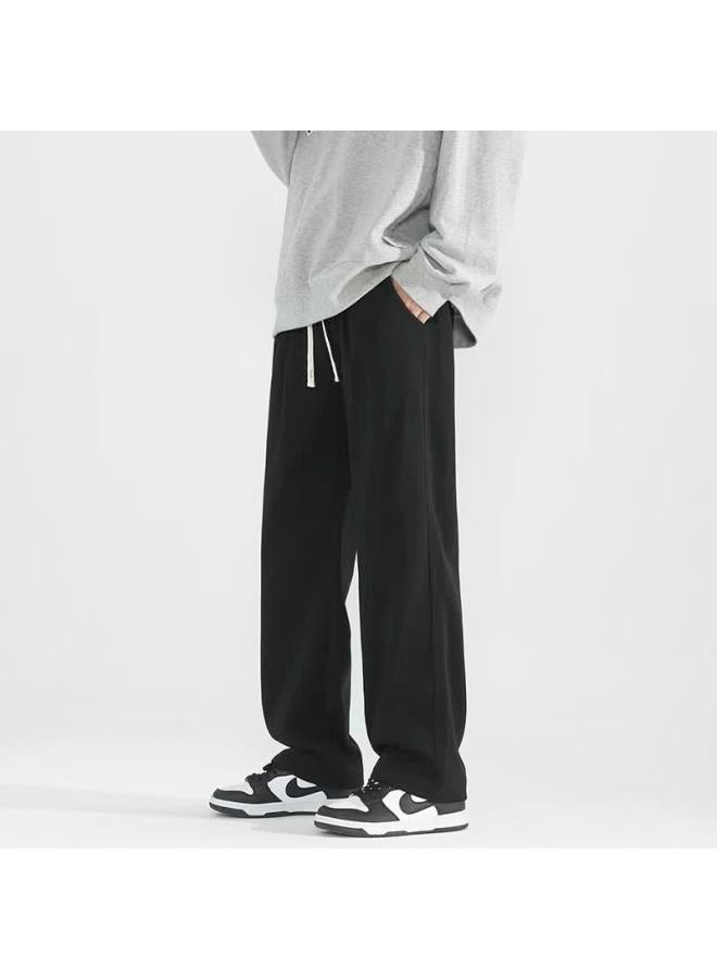Izexx Men's American Casual Straight-leg Pants Spring Loose Draped Lazy Wide-leg Sweatpants Zis09 Black 3XL - Image 5
