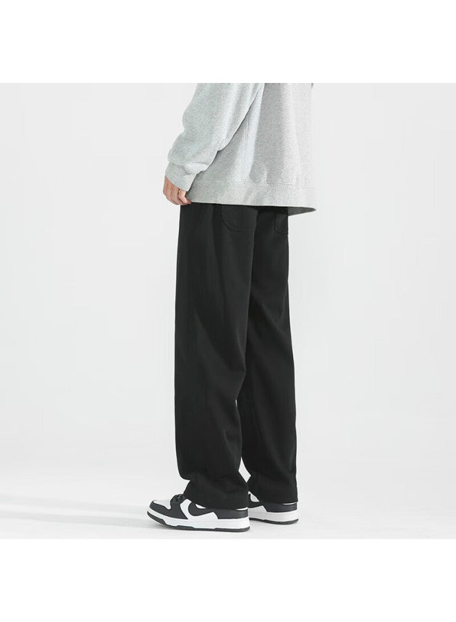 Izexx Men's American Casual Straight-leg Pants Spring Loose Draped Lazy Wide-leg Sweatpants Zis09 Black 3XL - Image 4