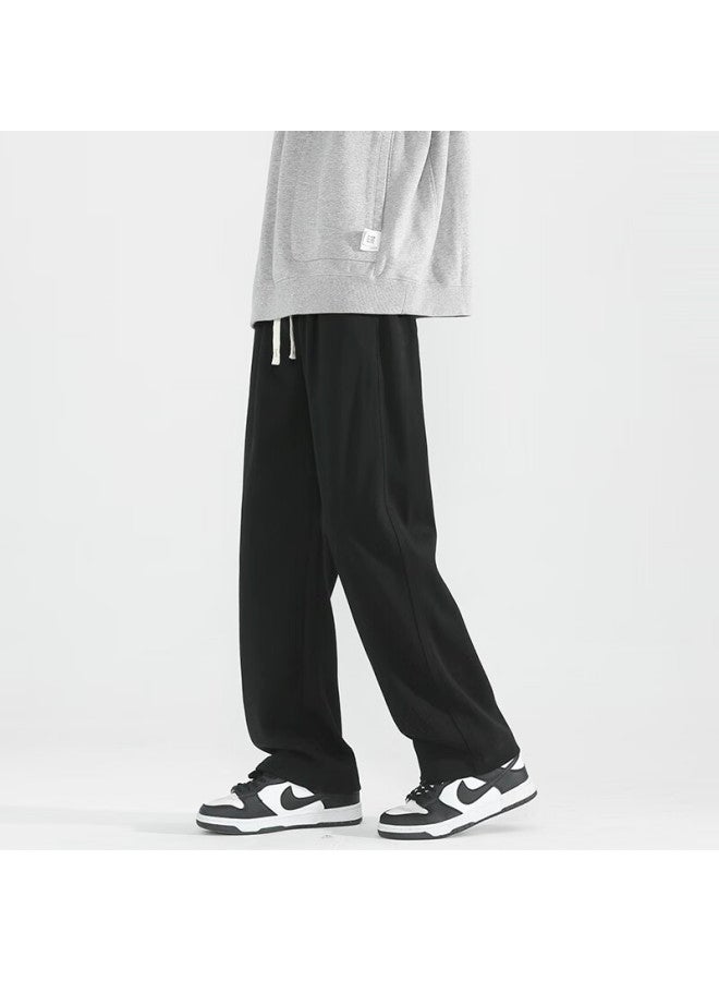 Izexx Men's American Casual Straight-leg Pants Spring Loose Draped Lazy Wide-leg Sweatpants Zis09 Black 3XL - Image 3