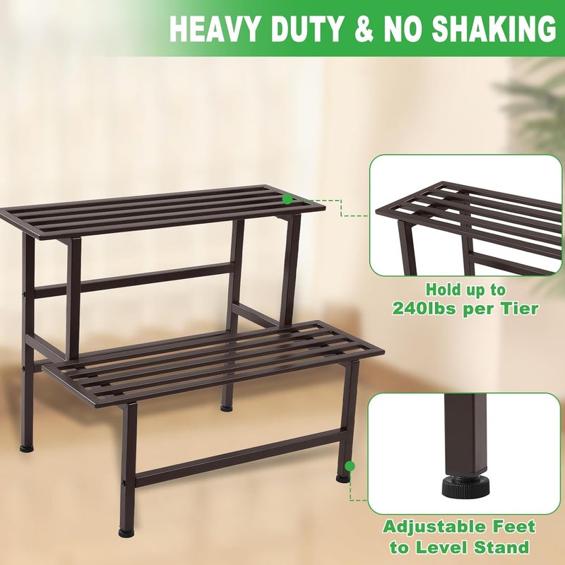 Dipion Heavy Duty Plant Stand Indoor,Outdoor Metal Plant Shelf,2 Tier Ladder Plant Stands for Multiple Plants,26" L x 20.25" H x 17.75" W,Coffee - Image 3