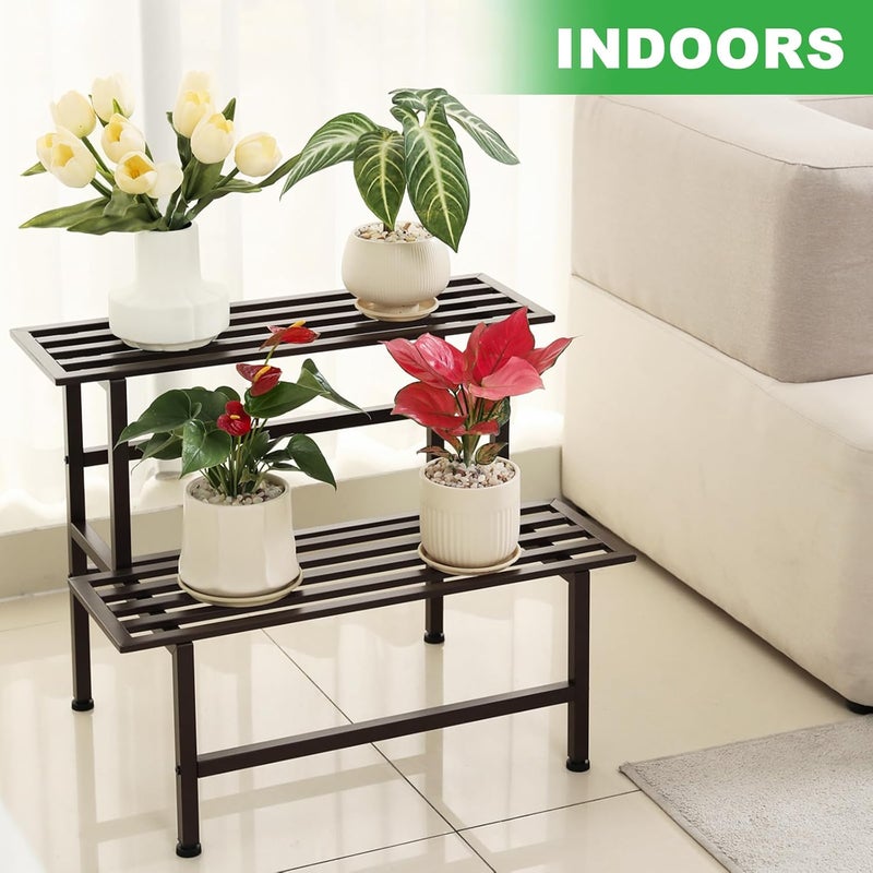 Dipion Heavy Duty Plant Stand Indoor,Outdoor Metal Plant Shelf,2 Tier Ladder Plant Stands for Multiple Plants,26" L x 20.25" H x 17.75" W,Coffee - Image 4