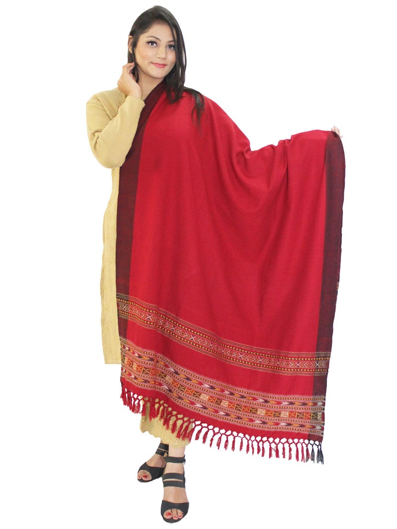 Matelco Women's Wool Shawl With Kullu Border (Ad001Bs03_Black_40 X80 Inches) (Maroon) - Image 5