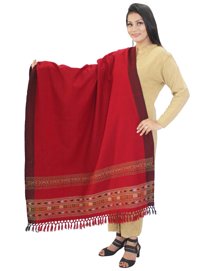 Matelco Women's Wool Shawl With Kullu Border (Ad001Bs03_Black_40 X80 Inches) (Maroon) - Image 3
