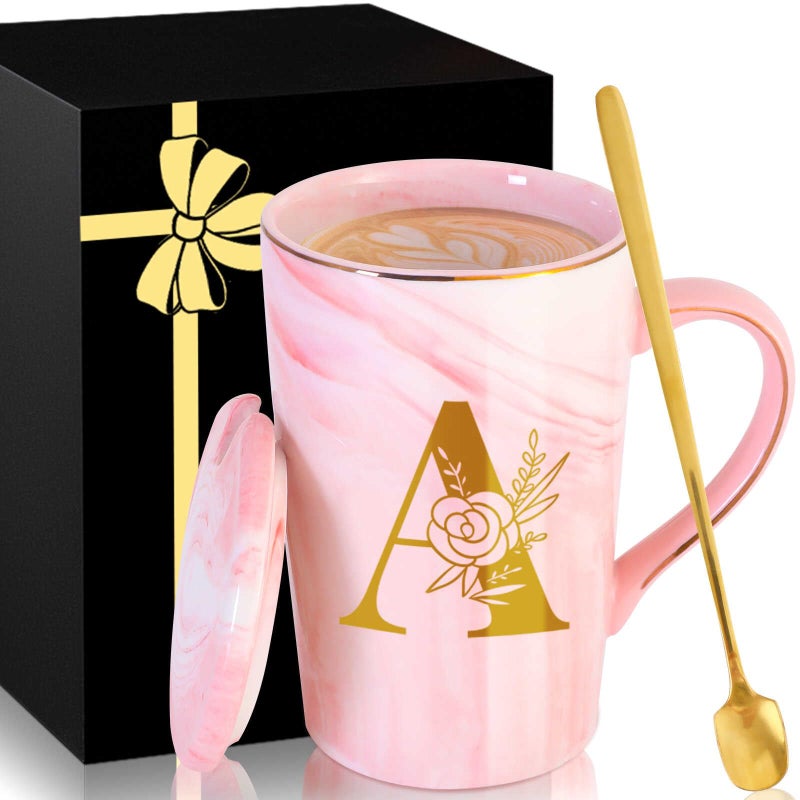 MNZZ Personalized Ceramic Women Coffee Mug Tea Cup with Lid Heavy Pretty Large Pink Customized Cool Cute Women Birthday Christmas Gift for Her Wife Mother Day Grandma Girlfriend Friend Friendship Unique,A - Image 1