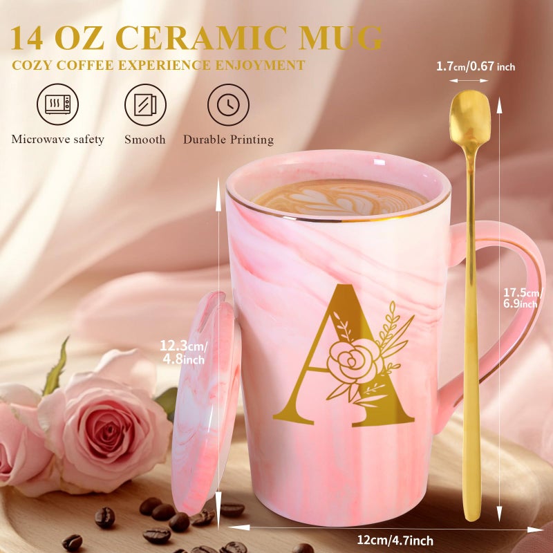 MNZZ Personalized Ceramic Women Coffee Mug Tea Cup with Lid Heavy Pretty Large Pink Customized Cool Cute Women Birthday Christmas Gift for Her Wife Mother Day Grandma Girlfriend Friend Friendship Unique,A - Image 4