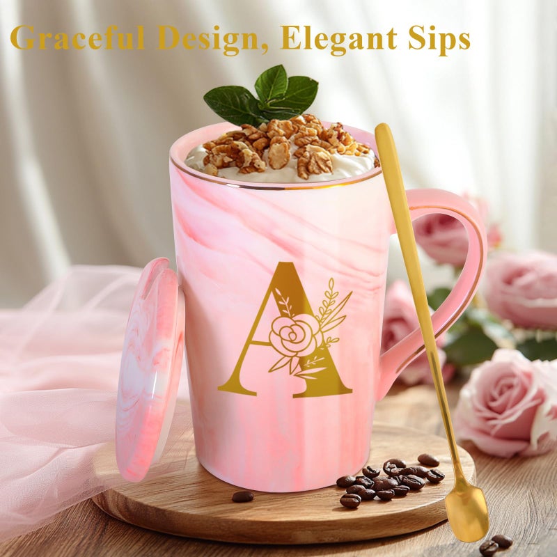 MNZZ Personalized Ceramic Women Coffee Mug Tea Cup with Lid Heavy Pretty Large Pink Customized Cool Cute Women Birthday Christmas Gift for Her Wife Mother Day Grandma Girlfriend Friend Friendship Unique,A - Image 3