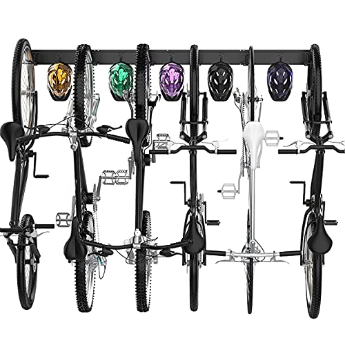 TORACK Bike Storage Rack, 6 Bike Racks & 5 Hooks for Garage, Wall Mount Vertical Bicycles Hanger for Home Space Saving, up to 600lbs, 64-inch - Image 1