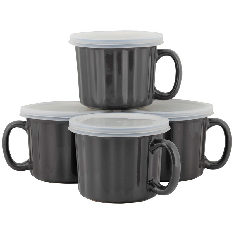10 Strawberry Street 10 Strawberry Street 16oz Set of 4 Soup Mug with Lid Charcoal Gray 