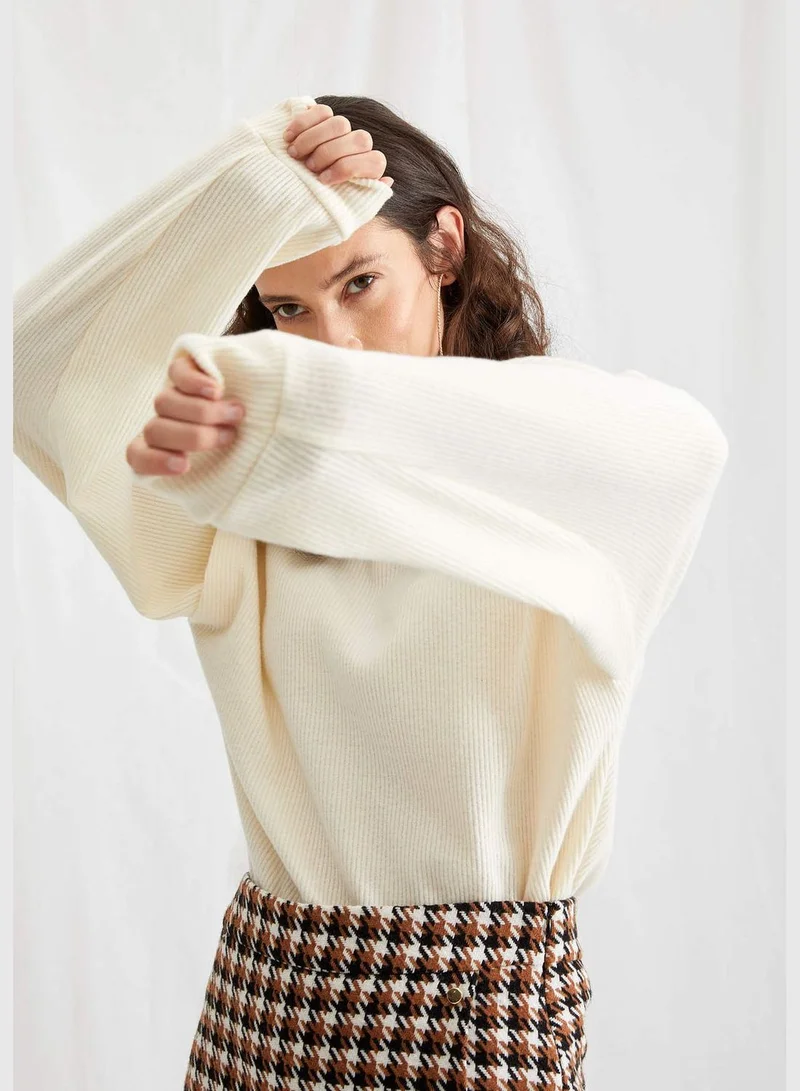 ديفاكتو Woman Knitted Regular Fit Crew Neck Long Sleeve T-Shirt