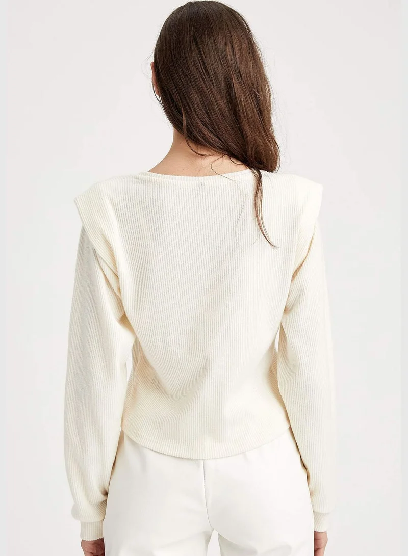 ديفاكتو Woman Knitted Regular Fit Crew Neck Long Sleeve T-Shirt