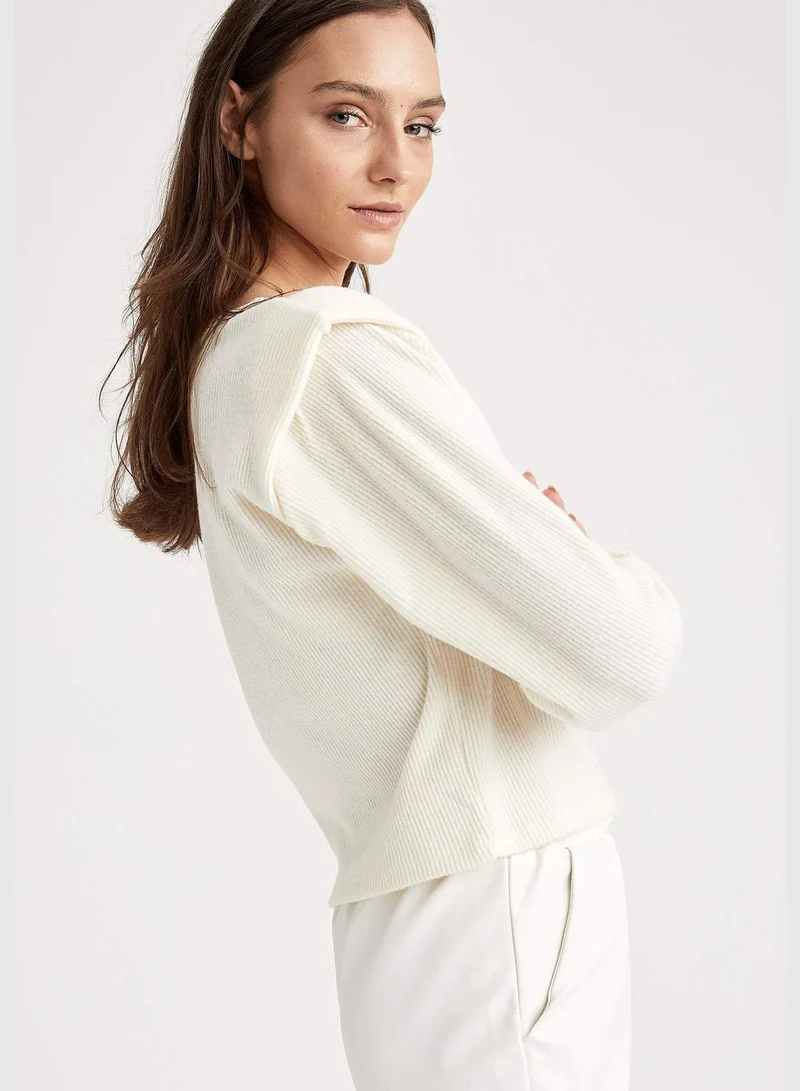 ديفاكتو Woman Knitted Regular Fit Crew Neck Long Sleeve T-Shirt