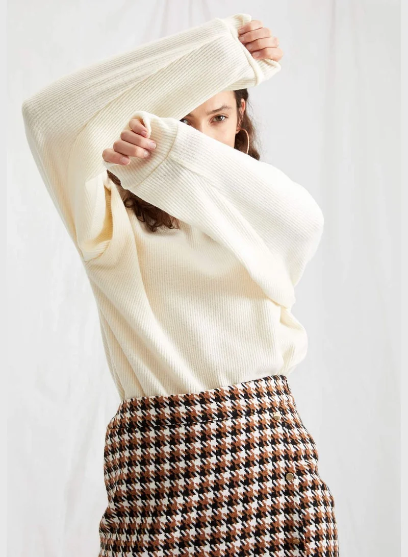 ديفاكتو Woman Knitted Regular Fit Crew Neck Long Sleeve T-Shirt