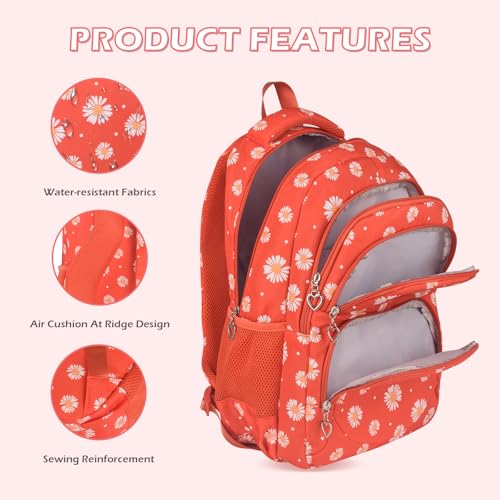 goldwheat Daisy Printed Backpacks With Lunch Pack Pencil Case 3pcs, Lightweight Water Resistant Bookbag For Middle School - Image 4