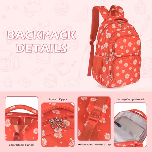goldwheat Daisy Printed Backpacks With Lunch Pack Pencil Case 3pcs, Lightweight Water Resistant Bookbag For Middle School - Image 3