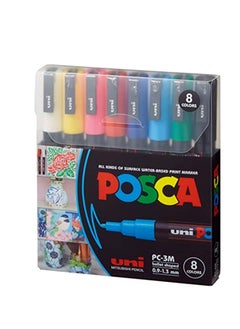 Uni Mitsubishi Posca Paint Marker Pen - PC-3M Extra Fine 0.9-1.3 mm, 8 Colors  - Image 1