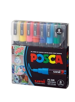 Uni Mitsubishi Posca Paint Marker Pen - PC-3M Extra Fine 0.9-1.3 mm, 8 Colors  - Image 1