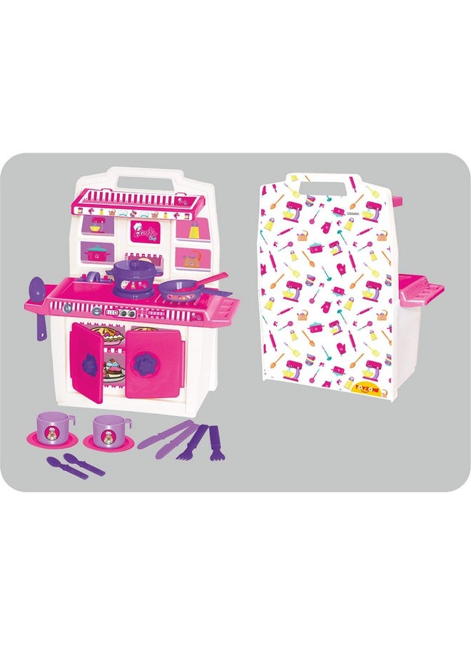 Toy Zone TOY ZONE Plastic Kitchen Set -| Multicolor | Kitchen Set/Play Set For Girls | Role Play Set | Cooking Toy | Pretend Play Kitchen Accessories Set | Household S (Barbie-My Little Kitchen-45052)  - Image 2