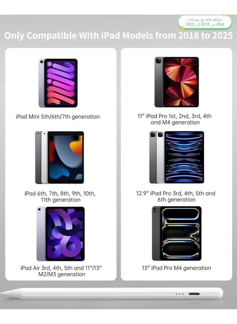 باروكس قلم ستايلس ذكي لأجهزة iPad (2018–2025) ✍️ رفض راحة اليد | 🎨 حساسية الميل | 🔋 بطارية (10- 14 )ساعة | ⚡ شحن سريع 15 دقيقة (Type-C) | 🧩 مع 3 رؤوس إضافية أبيض ،متوافق:11/10/9/8/7/6th Gen, Air 5/4/3/M3/M2, Pro 13"/12.9"/11"/M4,  ibad Mini 7/6/5th, - Image 2