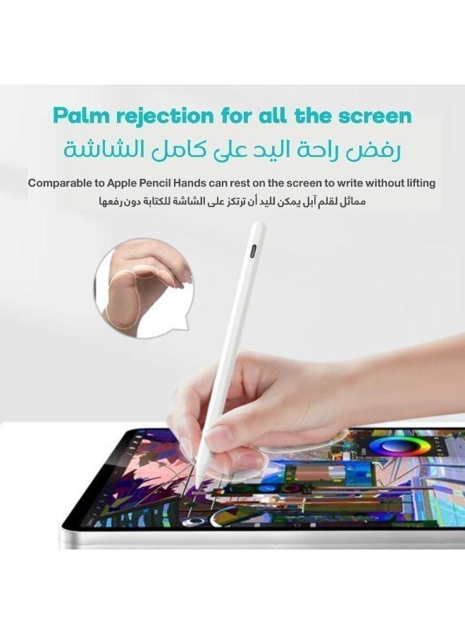 باروكس قلم ايباد،  ستايلس بنسل لموديلات 2018 إلى 2026 بميزة يدعم راحة اليد وبلوتوث، لجيل 11 وايباد a16 والعاشر والتاسع والثامن والسابع والسادس، وايباد برو، ميني، وايباد اير - شحن سريع usb-c - أبيض. هذا القلم متوافق فقط للايباد  وغير متوافق مع تابلت أندرويد - Image 5