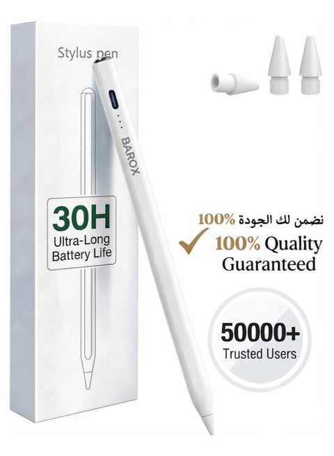 قلم ايباد، ستايلس ذكي بنسل، ( 2018 وما فوق حتي إلي- 2026) متوافق مع الجيل 11 الحادي عشر، ايباد a16، العاشر، التاسع، الثامن ، السابع ، السادس، ايباد برو، ميني، ايباد اير -بميزة يدعم راحة اليد  سلس في الكتابة، و شحن سريع usb-c - يشمل 2 روؤس إضافية،  هذا القلم متوافق فقط مع أجهزة الايباد وغير متوافق مع تابلت أندرويد مثلا :لايدعم هونر وهواوي.